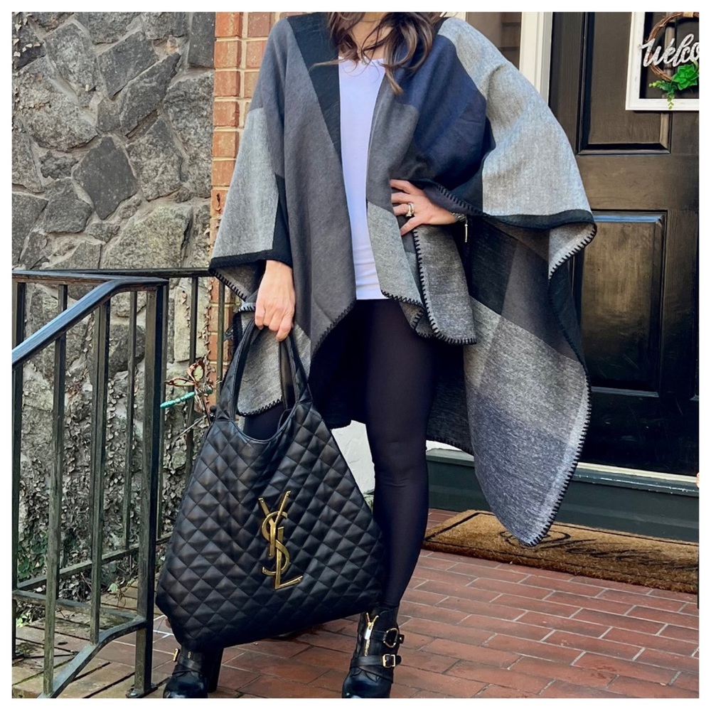 17 Fall/Winter Oversized Color Block Boho Poncho Shawl - Picture 9 of 9